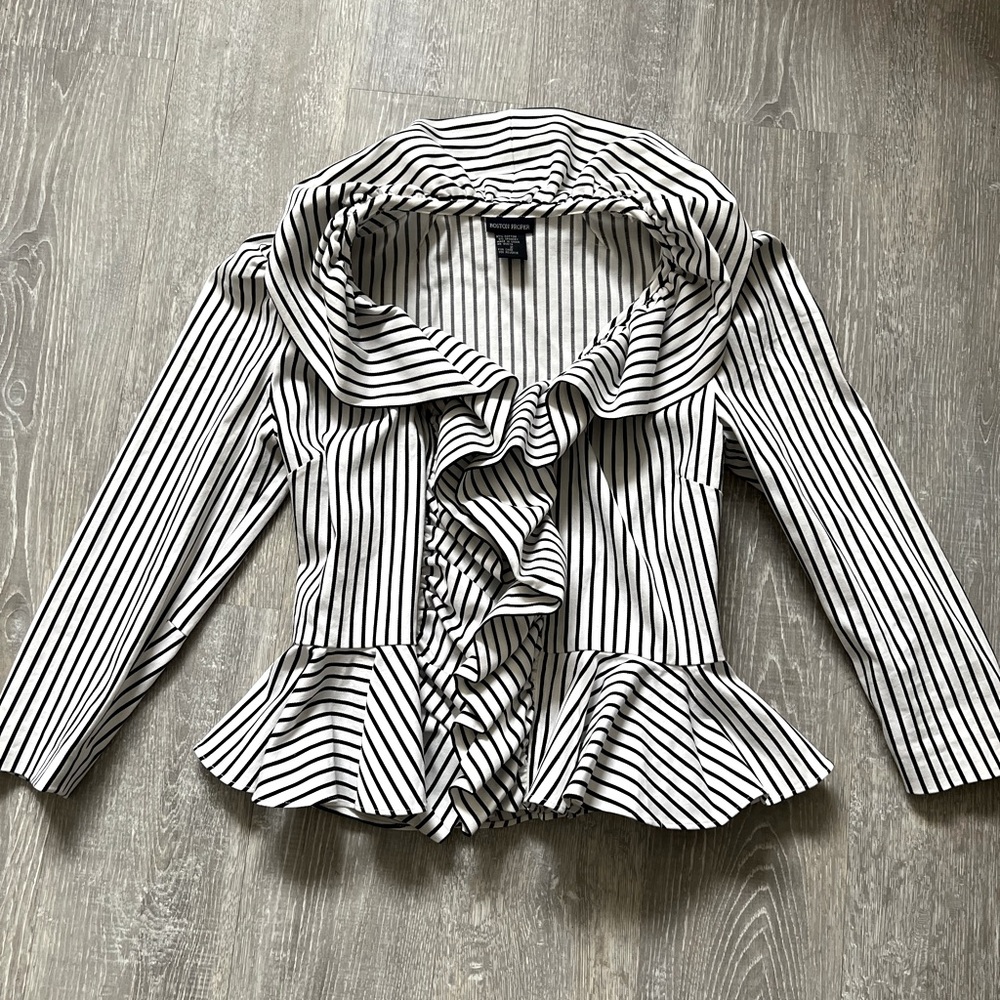 Black and white striped structural ruffle jacket